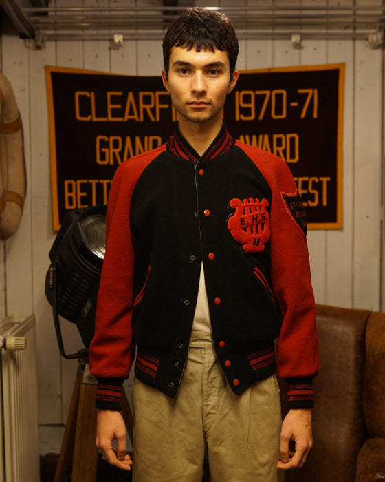 Black and Red Wool Varsity Jacket (M)