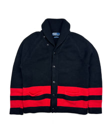  Polo Ralph Lauren Black and Red Shawl Collar Cardigan (L)