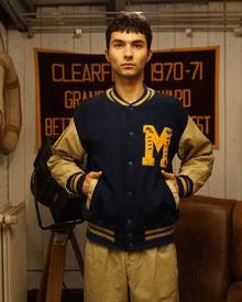  Blue and Creme M Varsity Jacket (M/L)