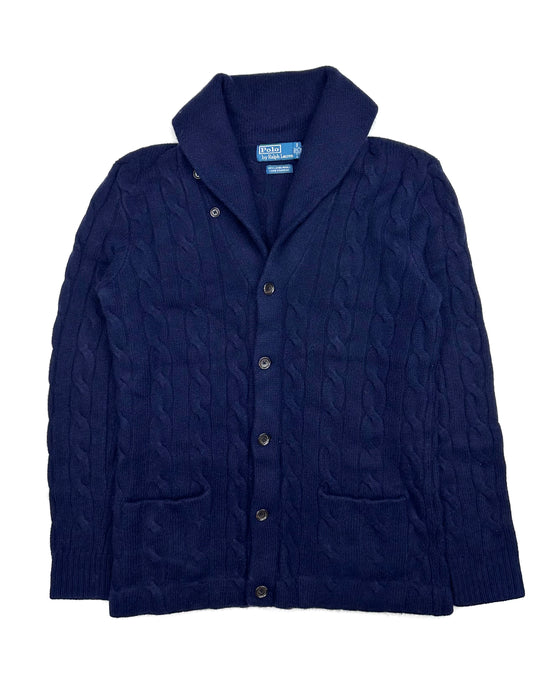 Polo Ralph Lauren Navy Blue Lambswool Cardigan (L)