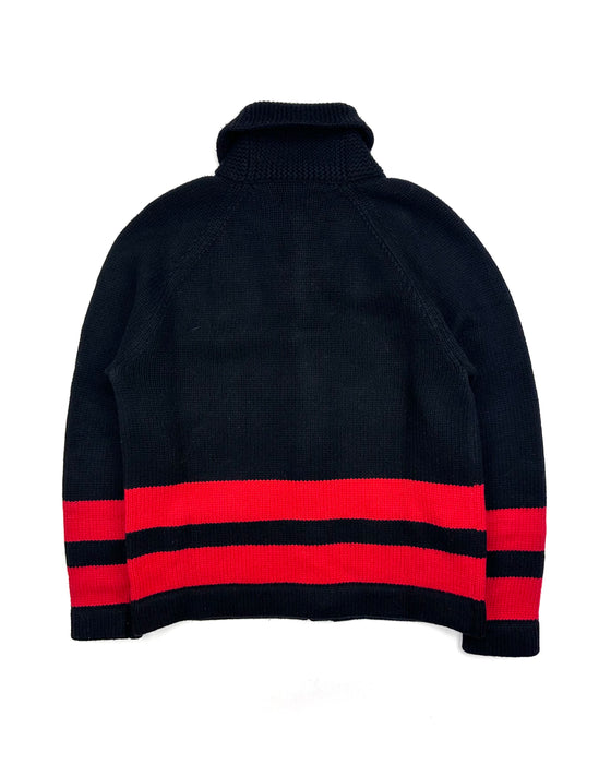 Polo Ralph Lauren Black and Red Shawl Collar Cardigan (L)